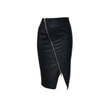 Load image into Gallery viewer, High Waist Zip-Up Maxi Leather Black Skirt With Split - Fashion Damsel
