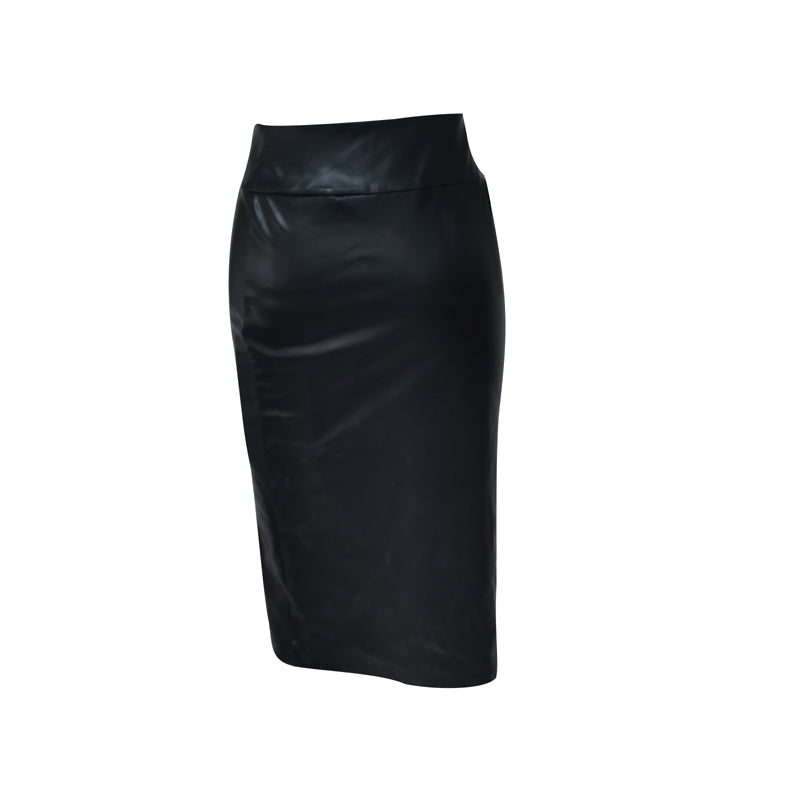 High Waist Zip-Up Maxi Leather Black Skirt With Split - Fashion Damsel