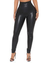 Average/Plus Size Casual Pencil Slim Fit Pleated High Waist Faux Leather Pants - Fashion Damsel