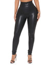 Average/Plus Size Casual Pencil Slim Fit Pleated High Waist Faux Leather Pants - Fashion Damsel