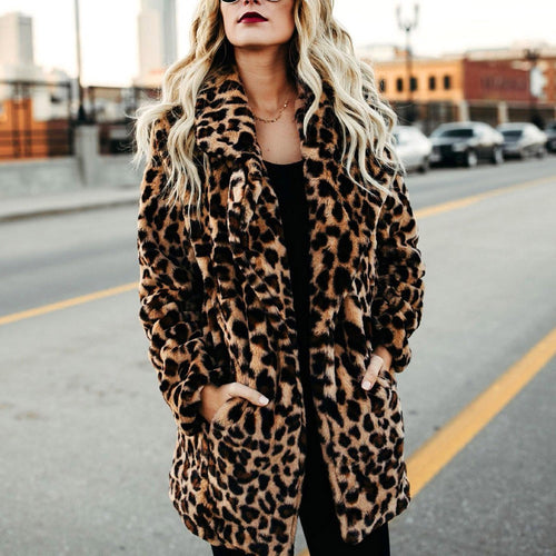 S, M, L, XL, XXL Leopard Faux-fur Long Sleeve Waistcoat Hoodie - Fashion Damsel