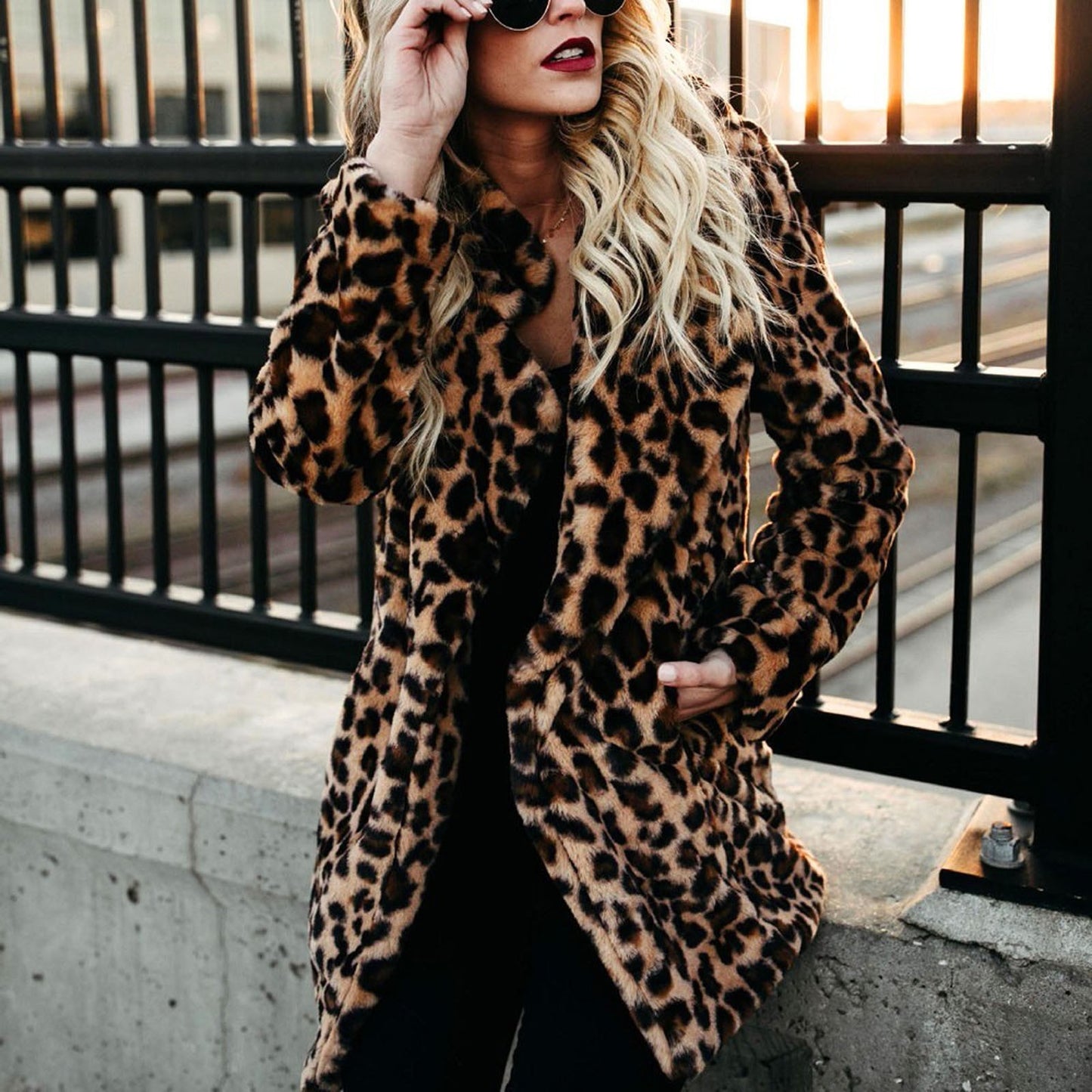 S, M, L, XL, XXL Leopard Faux-fur Long Sleeve Waistcoat Hoodie - Fashion Damsel
