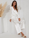 Long Sleeve V-neck Silk Satin Pajamas For Women - Fashion Damsel