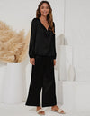 Long Sleeve V-neck Silk Satin Pajamas For Women - Fashion Damsel