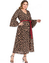 Casual Plus Size Full Sleeve Maxi Stylish Leopard Printed Dress - Fashion Damsel