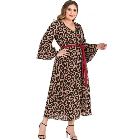 Casual Plus Size Full Sleeve Maxi Stylish Leopard Printed Dress - Fashion Damsel