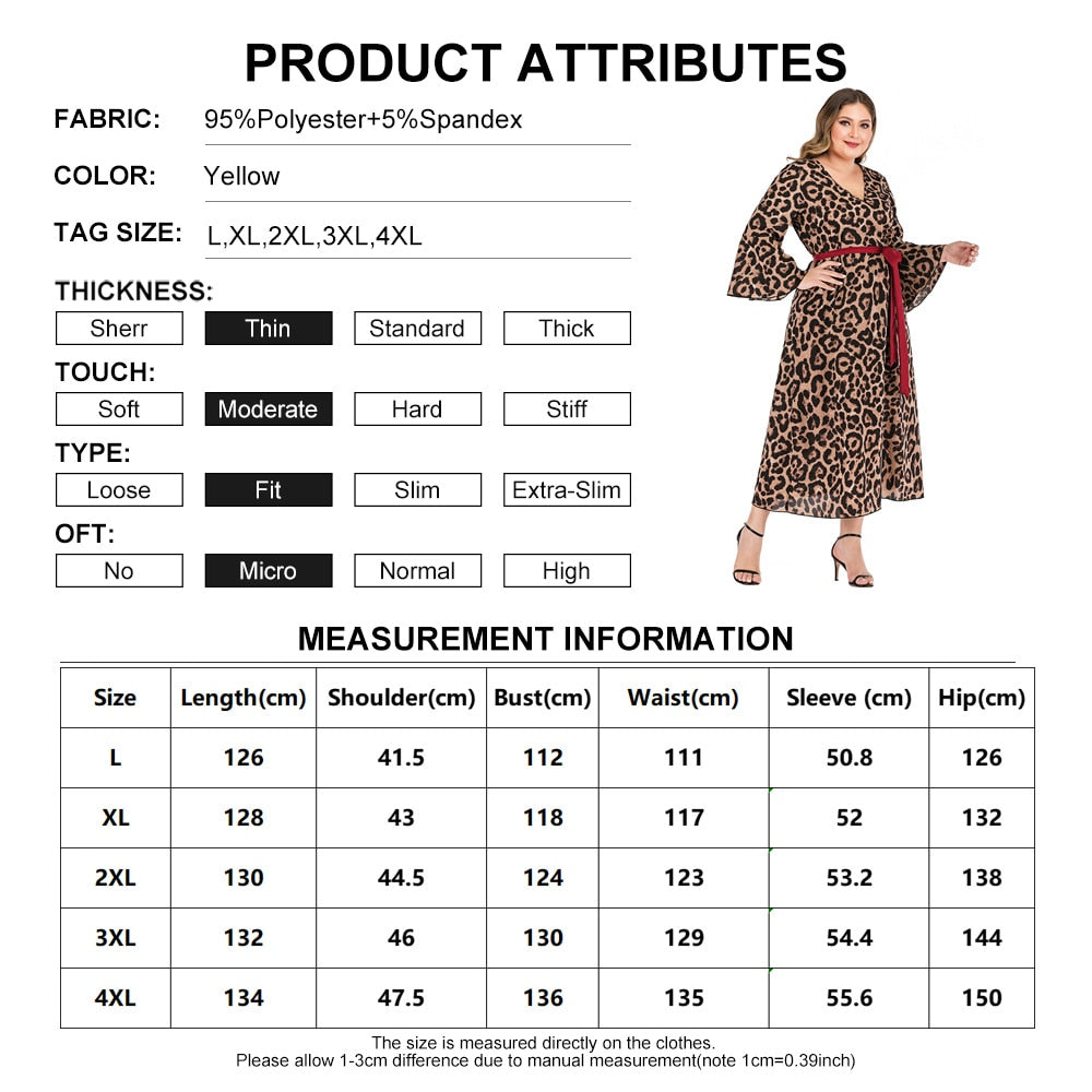 Casual Plus Size Full Sleeve Maxi Stylish Leopard Printed Dress - Fashion Damsel