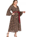 Casual Plus Size Full Sleeve Maxi Stylish Leopard Printed Dress - Fashion Damsel