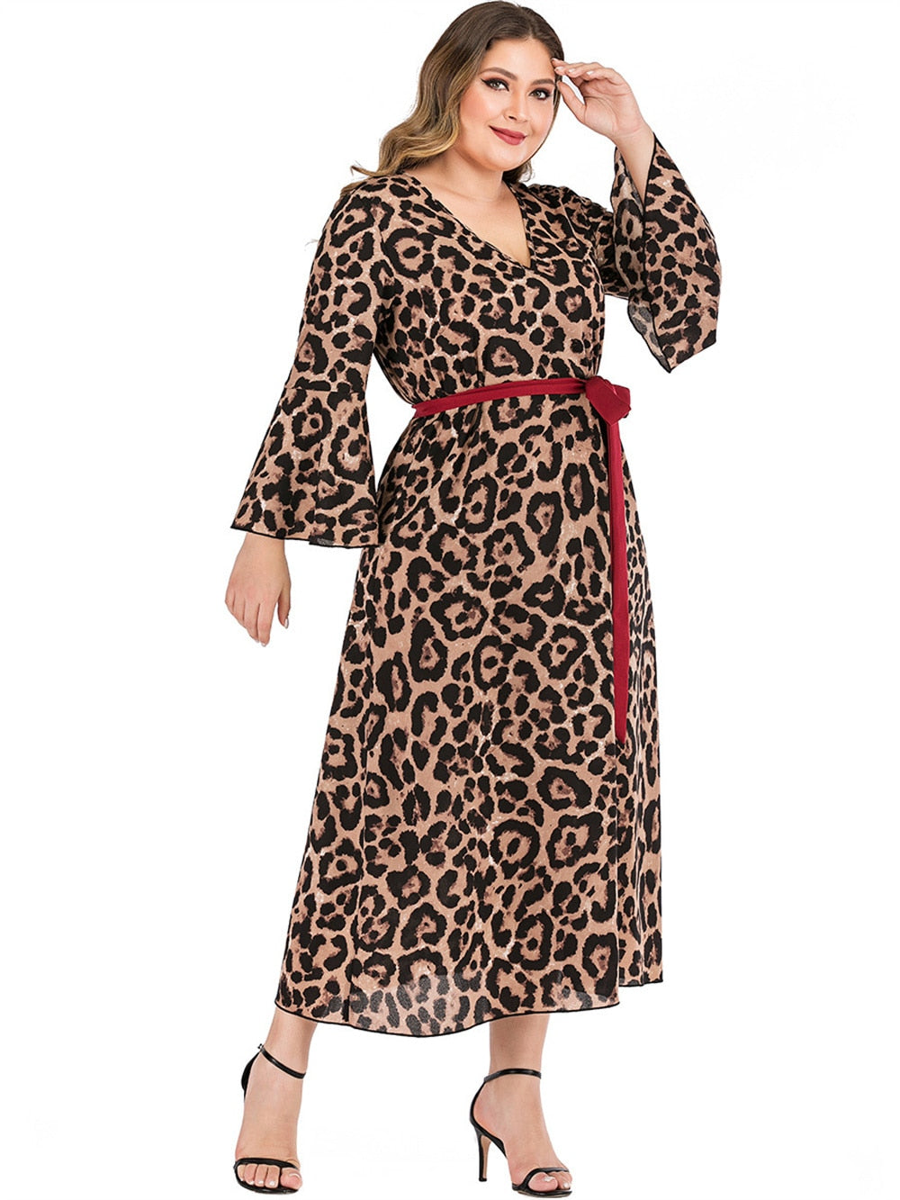 Casual Plus Size Full Sleeve Maxi Stylish Leopard Printed Dress - Fashion Damsel