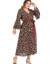 Casual Plus Size Full Sleeve Maxi Stylish Leopard Printed Dress - Fashion Damsel