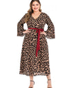 Casual Plus Size Full Sleeve Maxi Stylish Leopard Printed Dress - Fashion Damsel