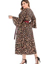 Casual Plus Size Full Sleeve Maxi Stylish Leopard Printed Dress - Fashion Damsel