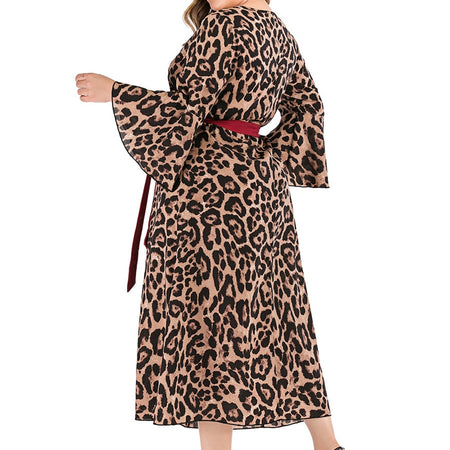 Casual Plus Size Full Sleeve Maxi Stylish Leopard Printed Dress - Fashion Damsel