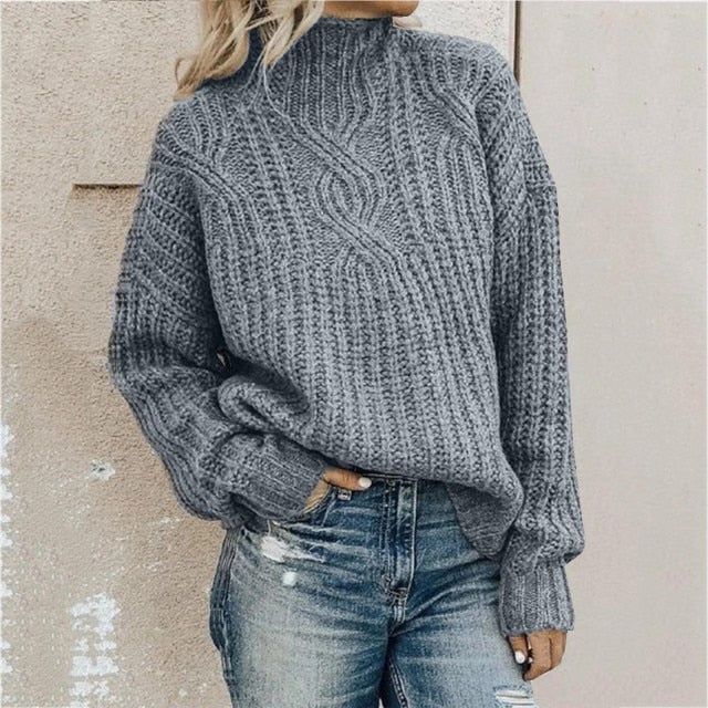 Pullover Knitted Turtleneck Sweater - Fashion Damsel