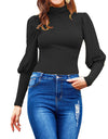 Stand-Up Knitted Puff Sleeve Casual Turtleneck - Fashion Damsel