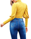Stand-Up Knitted Puff Sleeve Casual Turtleneck - Fashion Damsel