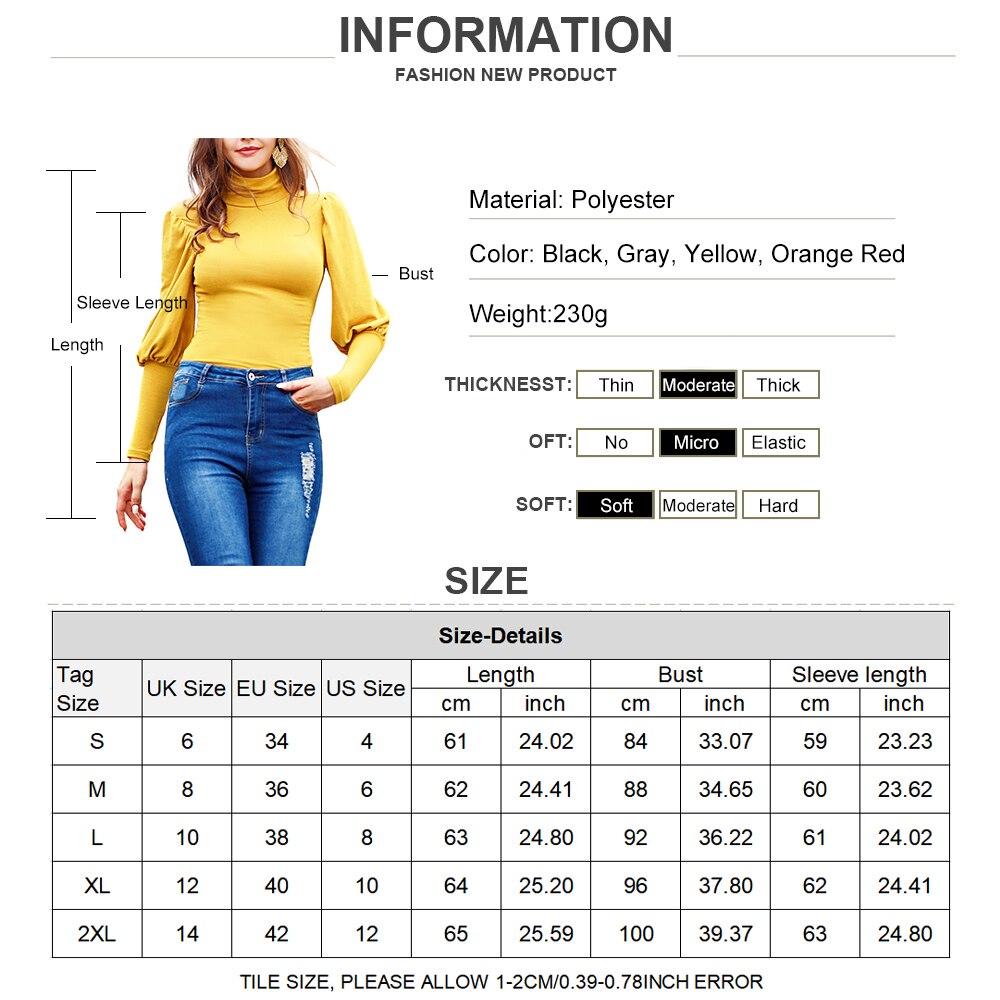 Stand-Up Knitted Puff Sleeve Casual Turtleneck - Fashion Damsel