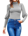 Stand-Up Knitted Puff Sleeve Casual Turtleneck - Fashion Damsel