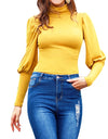 Stand-Up Knitted Puff Sleeve Casual Turtleneck - Fashion Damsel