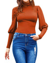 Stand-Up Knitted Puff Sleeve Casual Turtleneck - Fashion Damsel