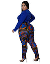 L-5XL Plus Size Two Piece Full Sleeve T-Shirt And Printed Pants Set