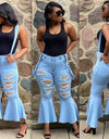 Ripped Hollow Out Flare Long Pants