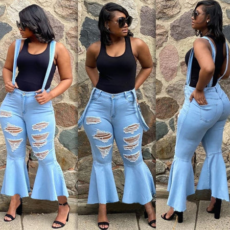Ripped Hollow Out Flare Long Pants