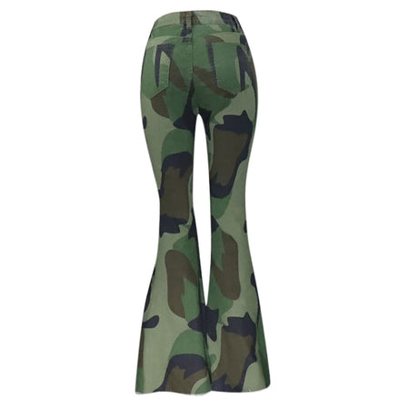 Army Style Plus Size High Waist Denim Bell Bottoms