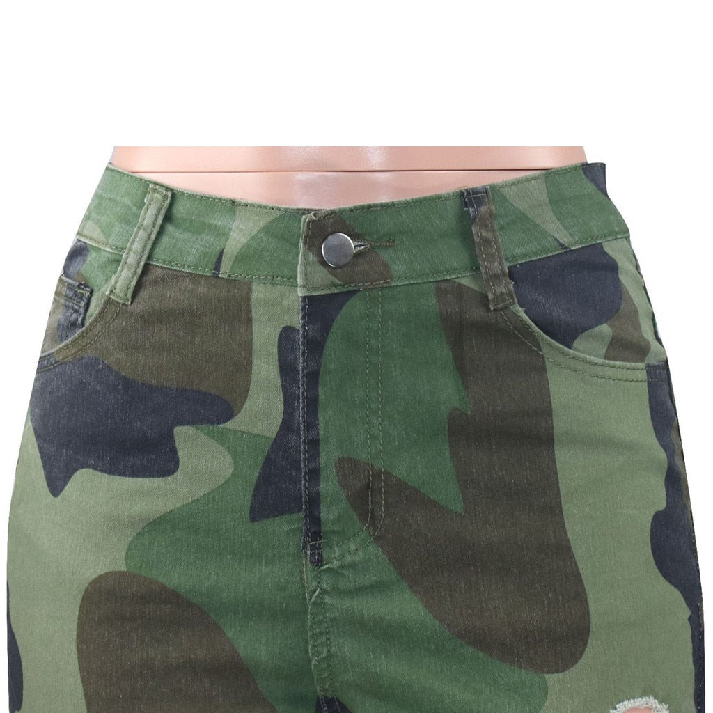 Army Style Plus Size High Waist Denim Bell Bottoms