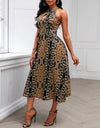 Elegant Sleeveless Baroque Print Sleeveless Midi Dress