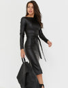 Women's Synthetic Leather Long Sleeve Dress - Fashion Damsel