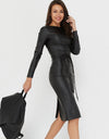 Women's Synthetic Leather Long Sleeve Dress - Fashion Damsel