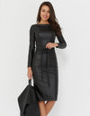 Women's Synthetic Leather Long Sleeve Dress - Fashion Damsel