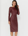 Women's Synthetic Leather Long Sleeve Dress - Fashion Damsel