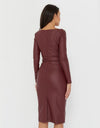 Women's Synthetic Leather Long Sleeve Dress - Fashion Damsel