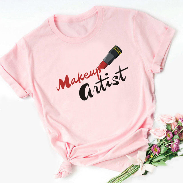 Sexy Red Lipsticks Make Up Artist Letters Print T shirt