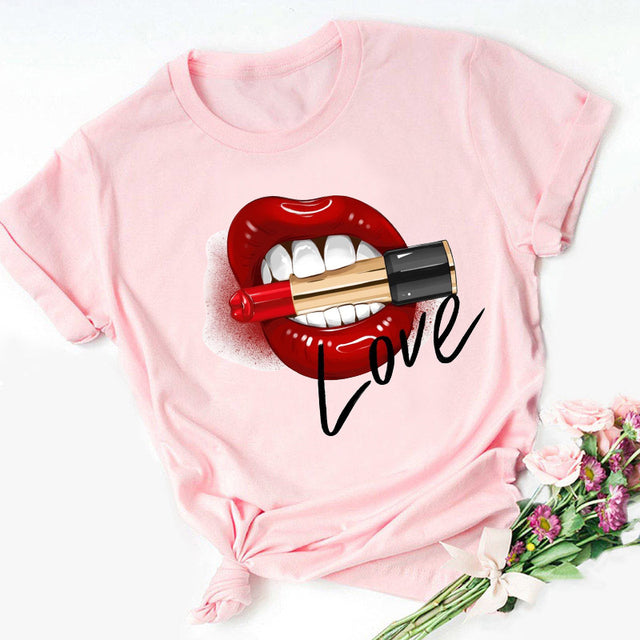 Sexy Red Lipsticks Make Up Artist Letters Print T shirt