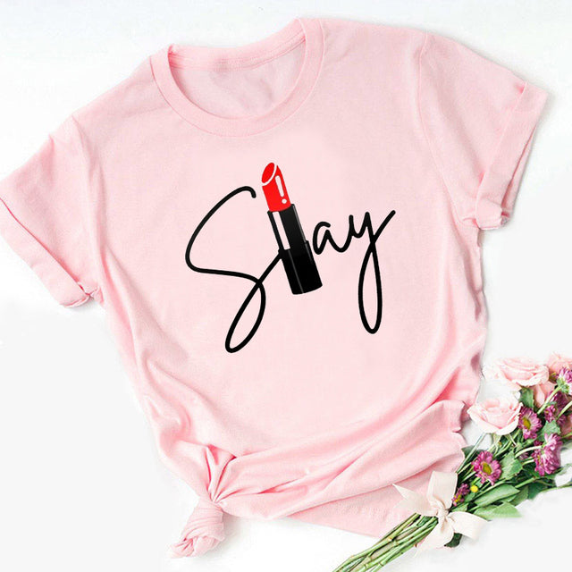 Sexy Red Lipsticks Make Up Artist Letters Print T shirt