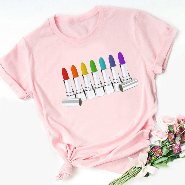 Sexy Red Lipsticks Make Up Artist Letters Print T shirt