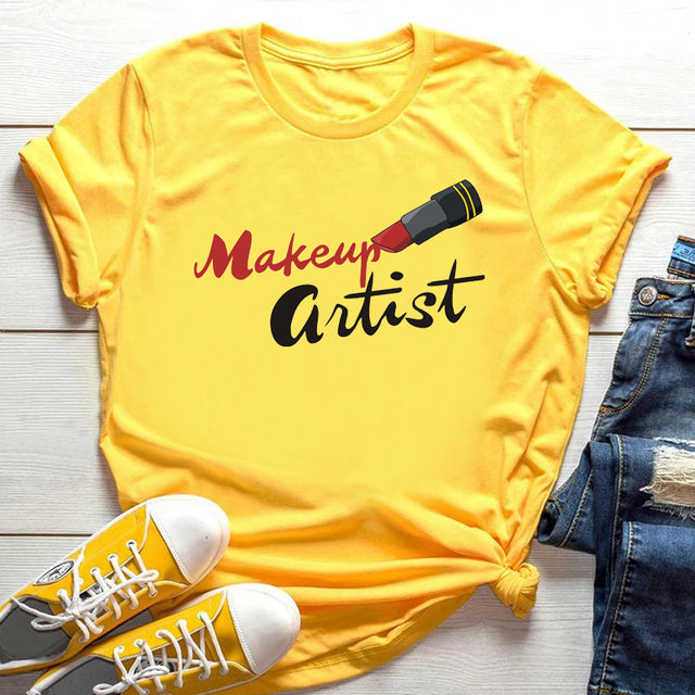 Sexy Red Lipsticks Make Up Artist Letters Print T shirt