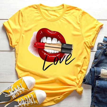 Sexy Red Lipsticks Make Up Artist Letters Print T shirt