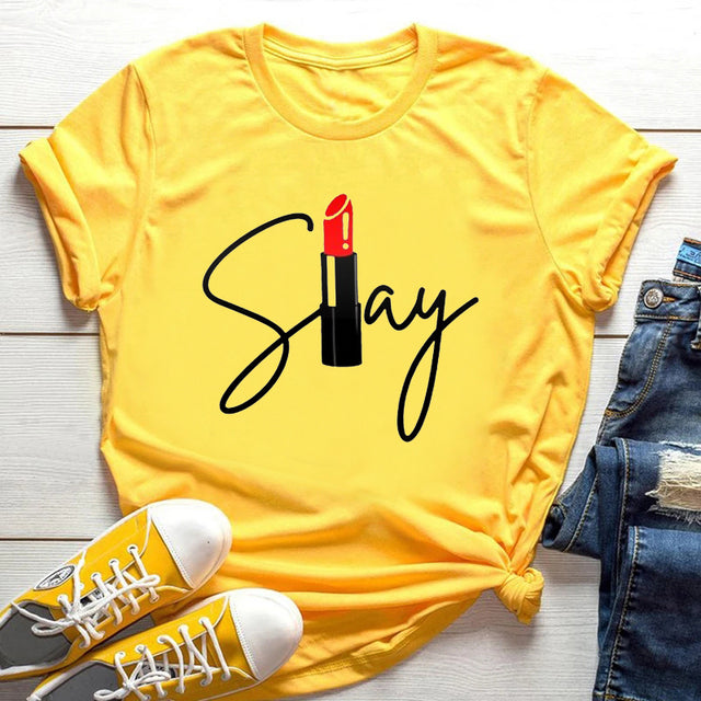 Sexy Red Lipsticks Make Up Artist Letters Print T shirt