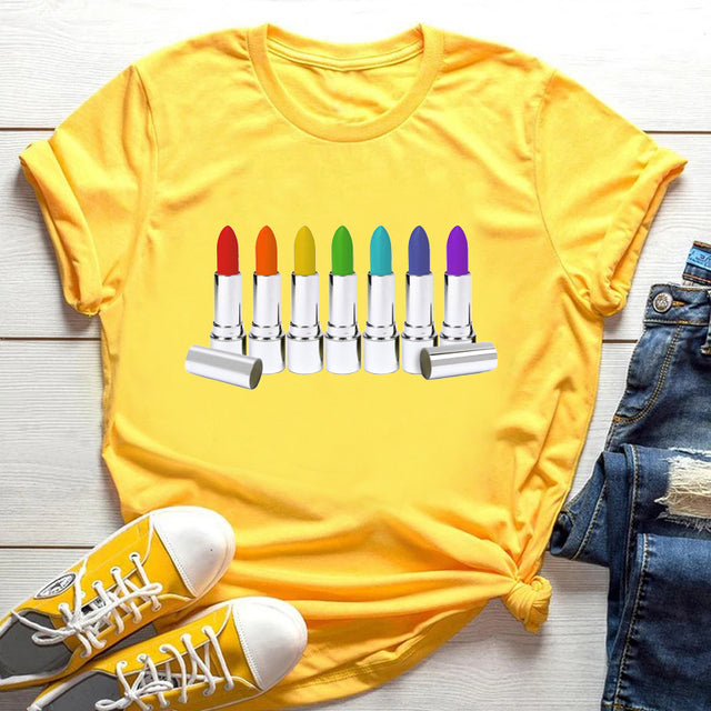 Sexy Red Lipsticks Make Up Artist Letters Print T shirt