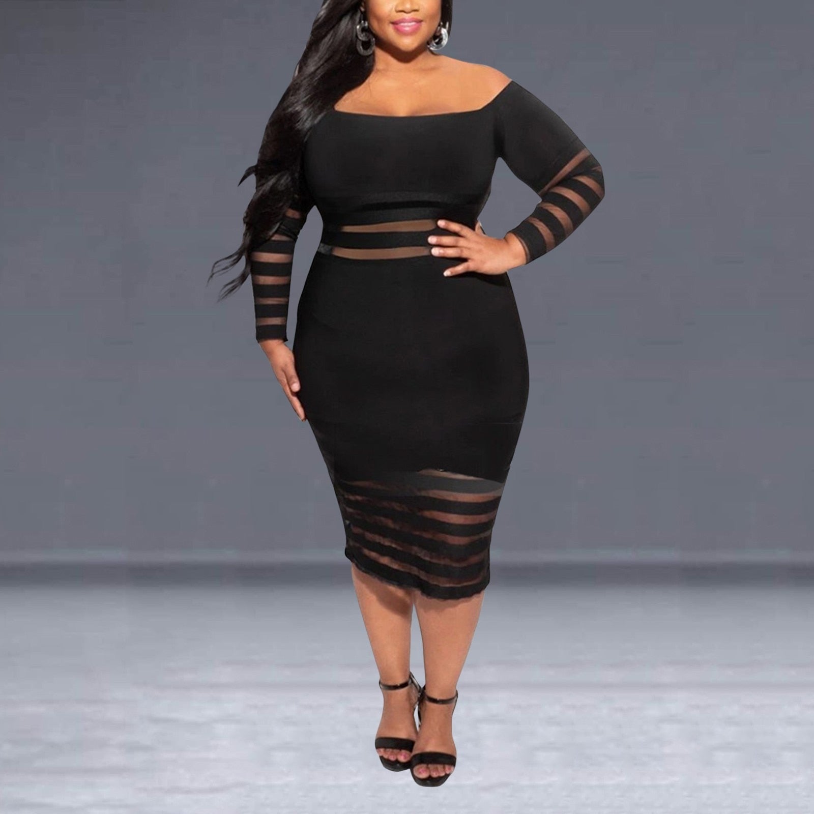 Off-Shoulder Backless Elegant Mesh Maxi Dress
