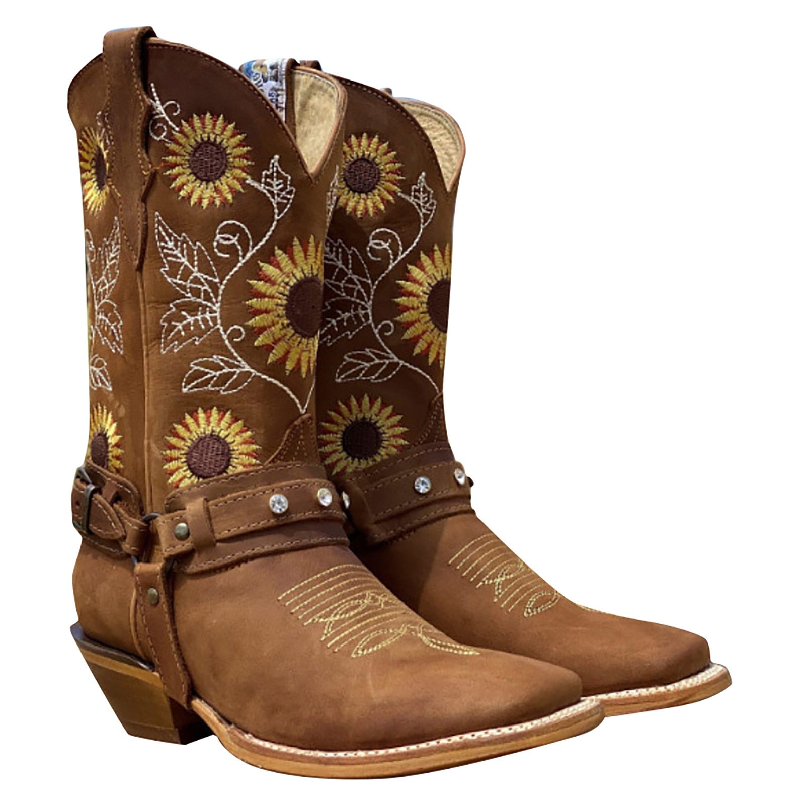 Embroidered  Women's Knee High Leather Cowboy Boots - Fashion Damsel