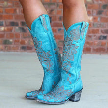 Load image into Gallery viewer, Knee-high High Tube Middle Heel Ladies Cowboy Boots - Fashion Damsel
