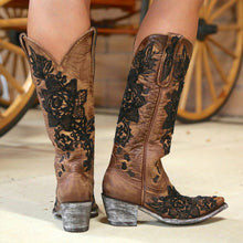 Load image into Gallery viewer, Knee-high High Tube Middle Heel Ladies Cowboy Boots - Fashion Damsel
