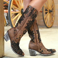 Load image into Gallery viewer, Knee-high High Tube Middle Heel Ladies Cowboy Boots - Fashion Damsel
