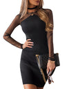 Long Sleeve Black Ribbed Mini Party Dress - Fashion Damsel