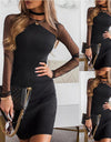 Long Sleeve Black Ribbed Mini Party Dress - Fashion Damsel